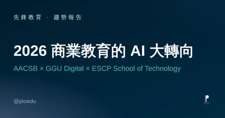 2026商業教育AI大轉向:AACSB AI框架 × GGU Digital × ESCP School of Technology 趨勢解析——先鋒教育趨勢報告封面