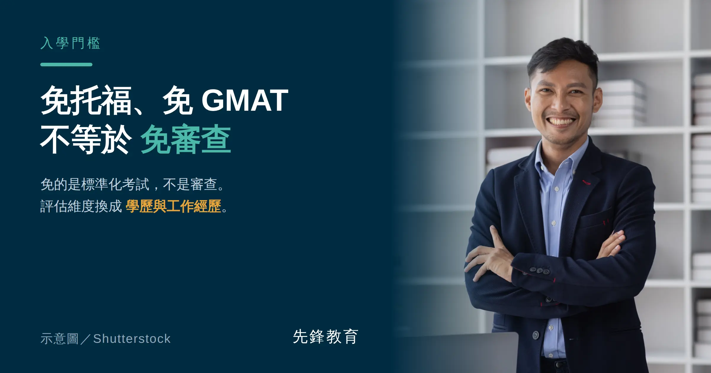 先鋒教育合作的美國院校採免試入學,免托福、免 GMAT / GRE,但學校仍會審查學歷與工作經歷;評估的維度由考試分數換成申請人實際的職涯累積。(示意圖/Shutterstock)