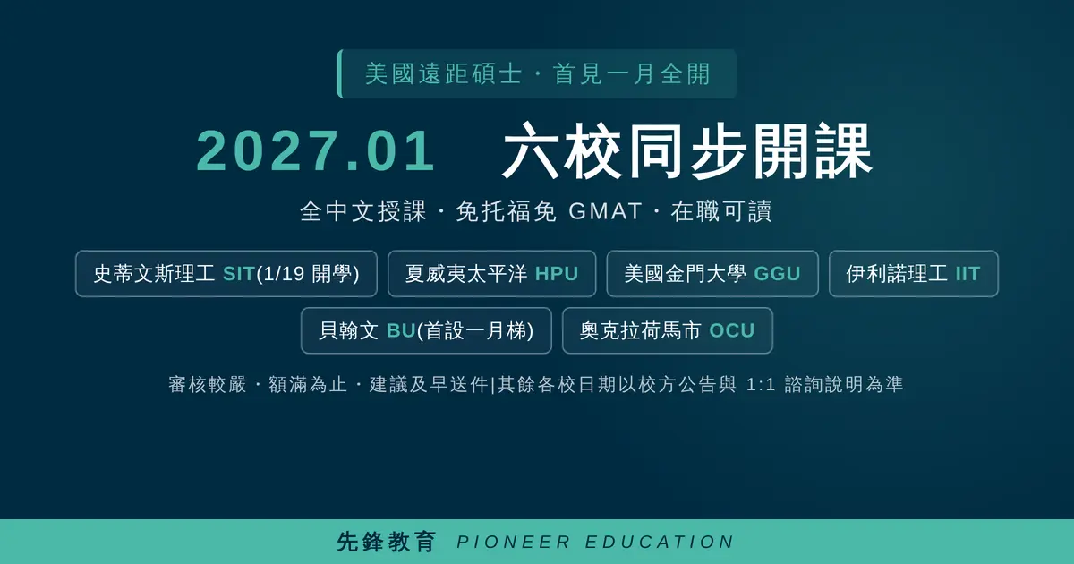 美國線上碩士 2027一月 六校同步開課